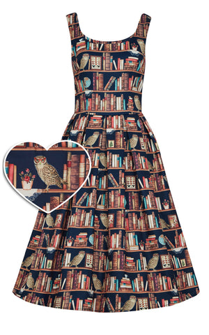 Dolly and Dotty Amanda Owl & Library Book Print Dress fabric