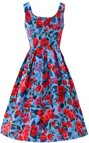 Dolly and Dotty Amanda Dress in Blue & Pink Peony back