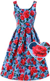 Dolly and Dotty Amanda Dress in Blue & Pink Peony 50s