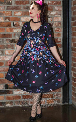 Dolly and Dotty Billie Dress in Black Butterfly Print pinup canada
