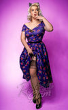 Dolly and Dotty Lily Purple Cat & Rose Print Dress 50s