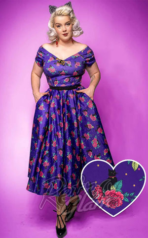 Dolly and Dotty Lily Purple Cat & Rose Print Dress