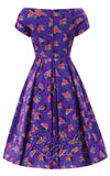 Dolly and Dotty Lily Purple Cat & Rose Print Dress cad back
