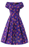 Dolly and Dotty Lily Purple Cat & Rose Print Dress cad