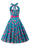 Dolly and Dotty Daisy Blue Halter Dress in Rose Print cad back