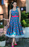 Dolly and Dotty Daisy Blue Halter Dress in Rose Print
