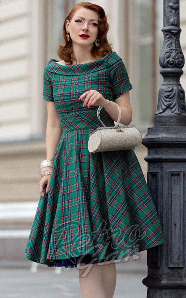 Dolly and Dotty Darlene Dress in Green Tartan