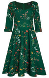 Dolly and Dotty Debra Dress in Green Bird & Flower Print fabric