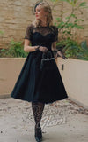 Dolly and Dotty Elizabeth II Mesh Sleeve Dress in Black model pinup
