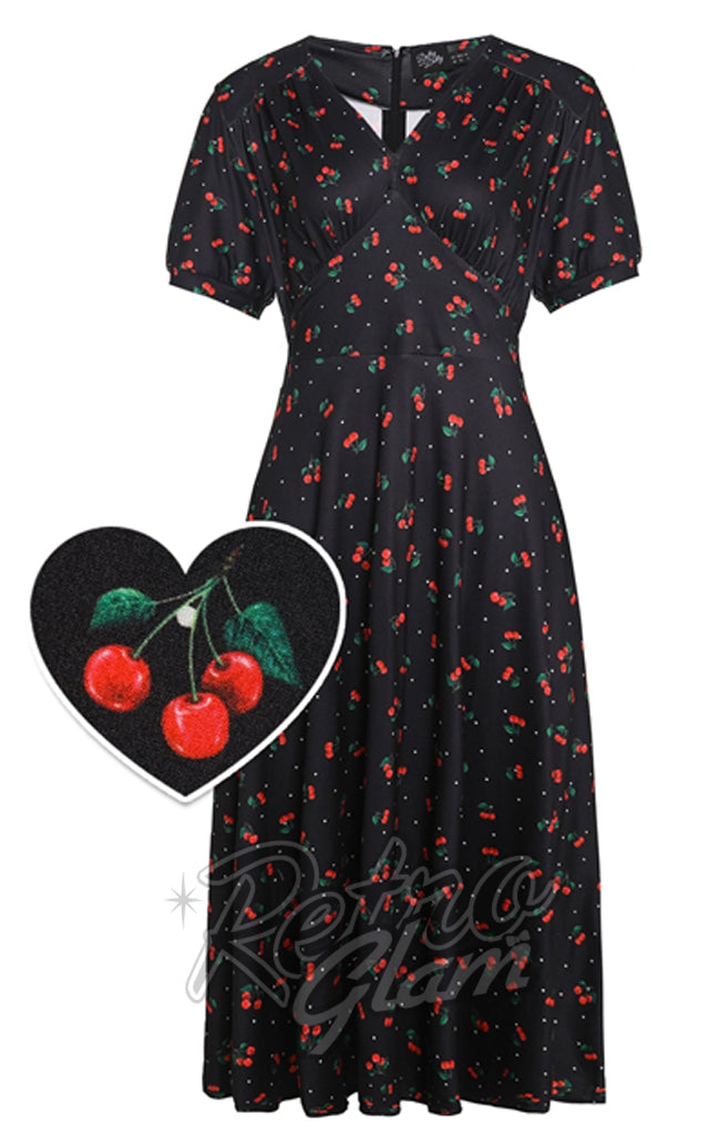 Dolly and Dotty Black Julia Dress in Cherry Print - M left only