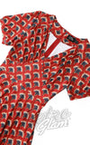 Dolly and Dotty Julia in Brick Red 40s Feather Fan Print dress bodice
