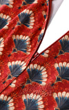 Dolly and Dotty Julia in Brick Red 40s Feather Fan Print zipper