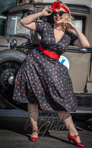 Dolly and Dotty Black Julia Dress in Cherry Print - M left only