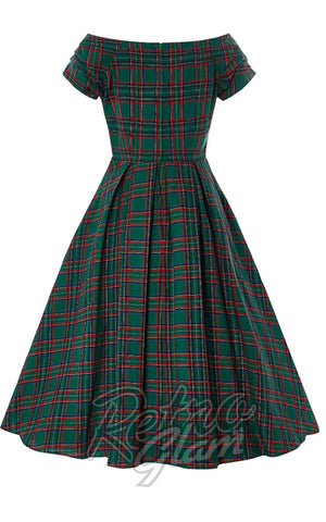 Dolly and Dotty Lily Swing Dress in Green Tartan pinup back
