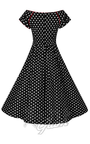 Dolly and Dotty Lily Swing Dress in B & W Polka Dot back