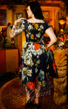 Dolly and Dotty Lily Swing Dress in Navy Tropical Floral Print back tiki