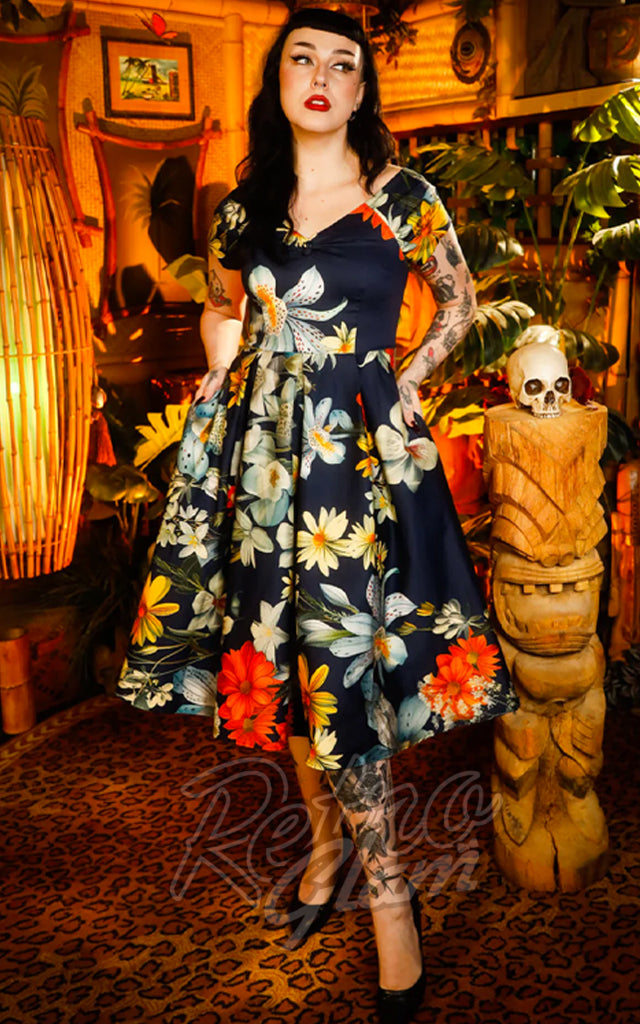 Dolly and Dotty Lily Dress in Navy Tropical Floral Print - Pre-Order