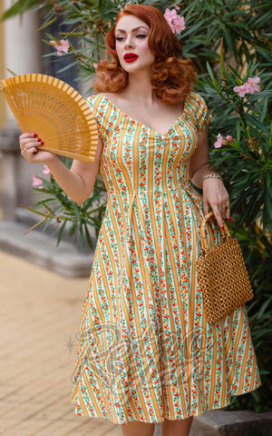 Dolly and Dotty Lily Dress in Orange Stripe Print model pinup