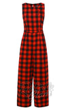 Dolly and Dotty Sylvia Jumpsuit in Red Tartan 50s closed lapels