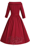 Dolly and Dotty Ruth Retro Long Sleeve Dress in Burgundy cad back