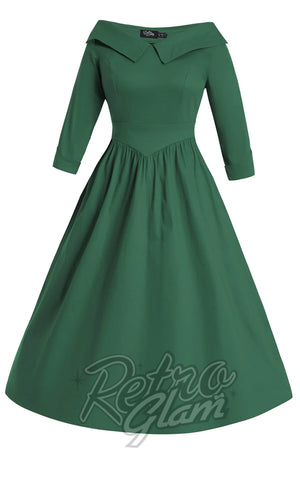Dolly and Dotty Ruth Retro Long Sleeve Dress in Green cad front