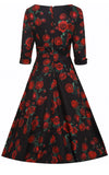 Dolly and Dotty Scarlette Midi Dress in Red Roses Print cad back