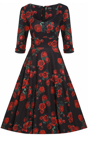 Dolly and Dotty Scarlette Midi Dress in Red Roses Print cad
