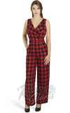 Dolly and Dotty Sylvia Jumpsuit in Red Tartan open lapels