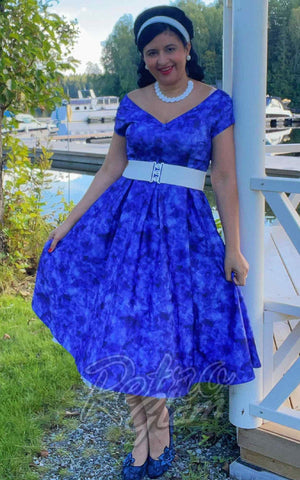 Dolly and Dotty Lily Swing Dress in Blue Watercolour Floral model