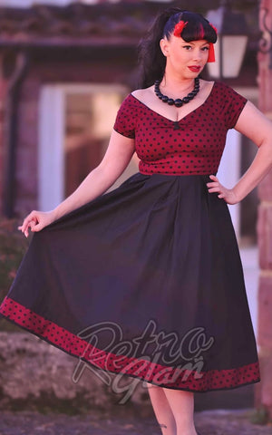 Dolly and Dotty Lily Swing Dress Burgundy Polka Dot & Black