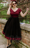 Dolly and Dotty Lily Swing Dress Burgundy Polka Dot & Black Pinup