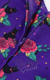 Dolly and Dotty Lily Purple Cat & Rose Print Dress zipper