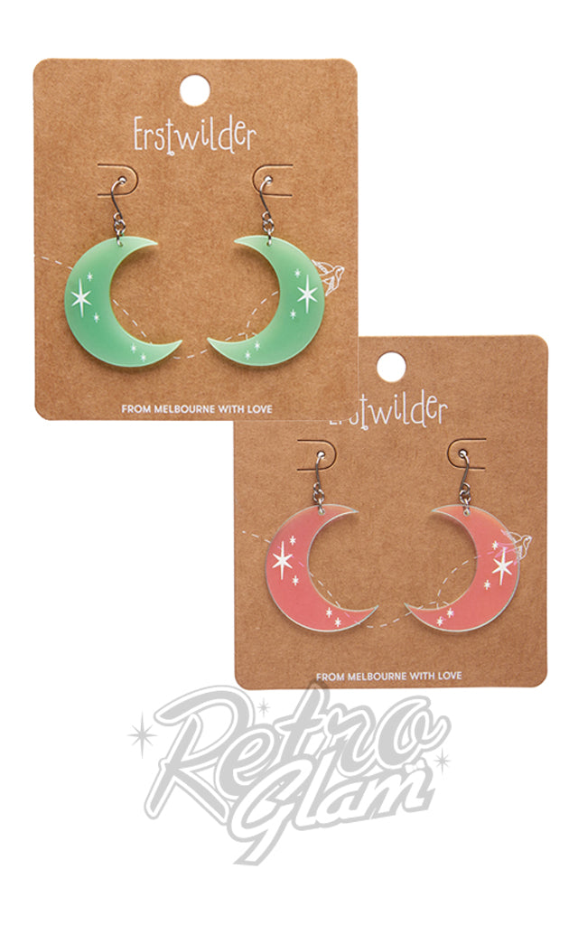 Erstwilder Half Moon Crescent Earrings - Glow or Irridescent