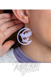 Purple moon and bat earrings model