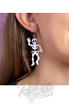 white skeleton earrings model