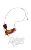 Necklace with a colorful bird-shaped pendant on a white background, featuring the 'Retro Glam' logo.