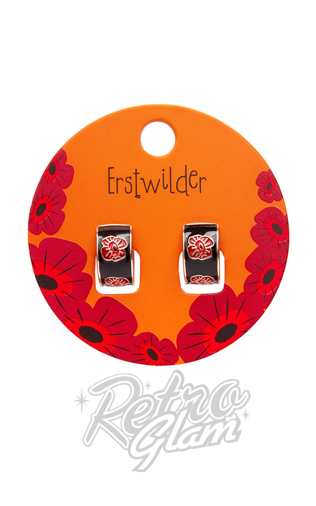 Erstwilder Remembrance Poppy Enamel Huggie Earrings