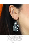 Bone kitty drop earrings black