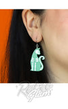 Bone kitty drop earrings black glow in the dark