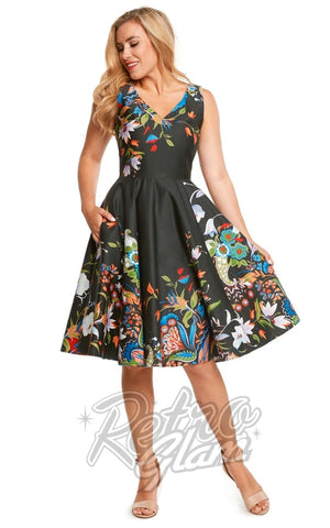 Eva Rose Misses Dress in Black Floral Border