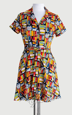 Eva Rose Mini Shirt Dress in Book Print