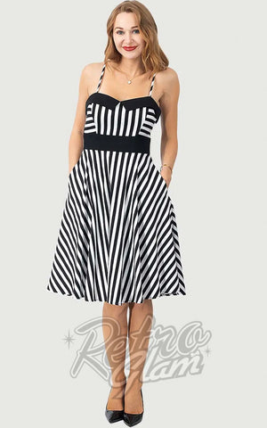Eva Rose Black & White Striped Midi Dress