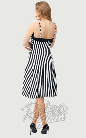 Eva Rose Black & White Striped Midi Dress back