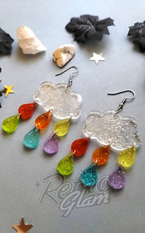 Fallen Pine Rainbow Rain Clouds Earrings