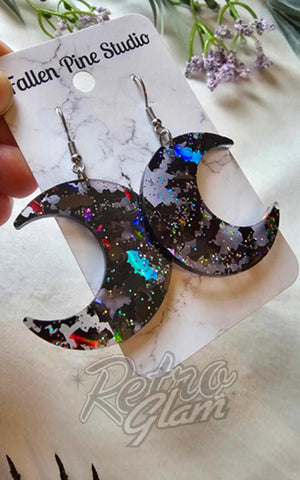 Fallen Pine Holo Bat Moons Earrings
