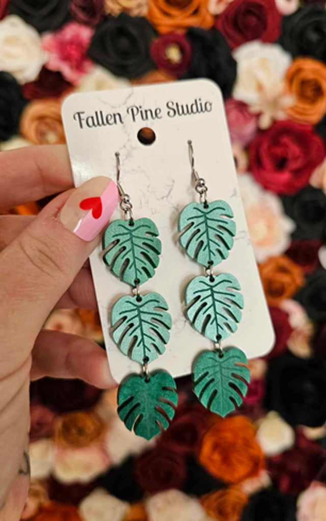 Fallen Pine Monstera Drop Earrings