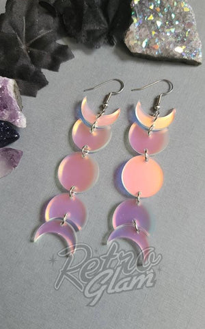 Fallen Pine Frosted Irridescent Full Moons Earrings