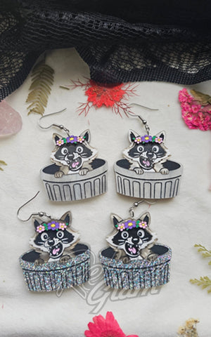 Fallen Pine Trash Raccoons in Grey Pearl Earrings
