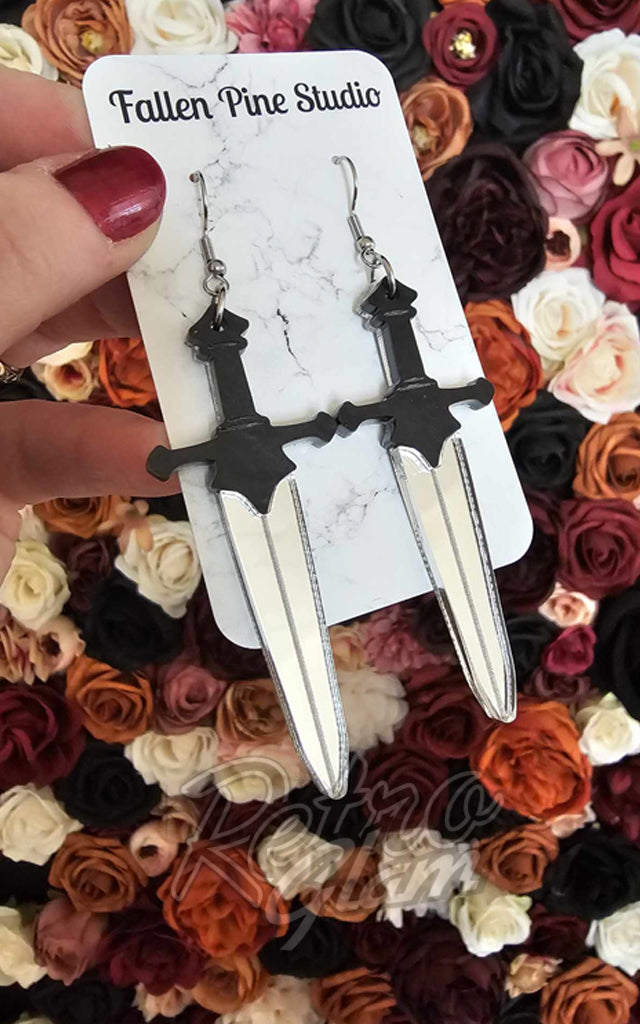 Fallen Pine Black Handle Sword Earrings