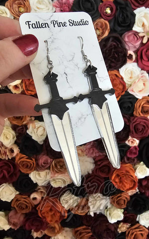 Fallen Pine Black Handle Sword Earrings